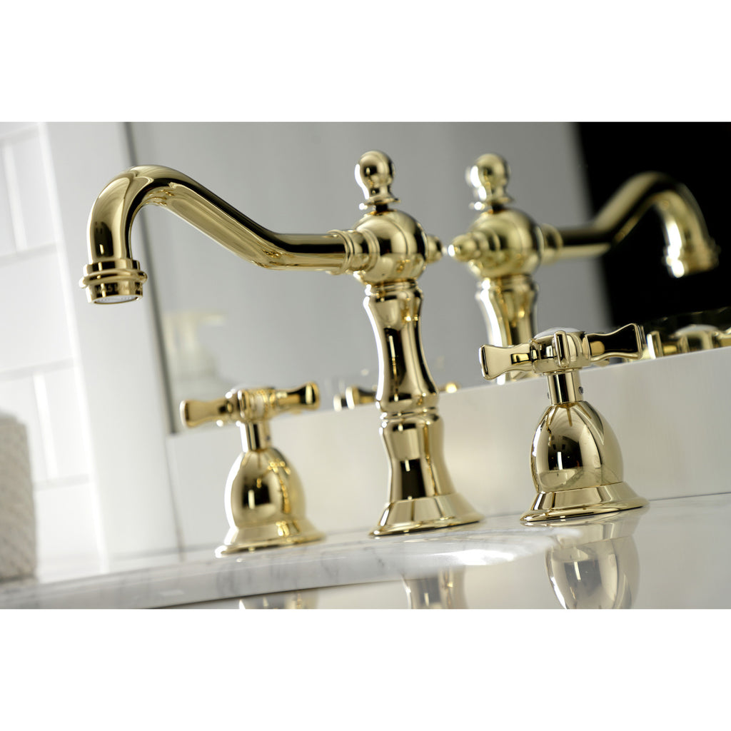 Hamilton Two-Handle 3-Hole Deck Mount Widespread Bathroom Faucet with Brass Pop-Up Drain
