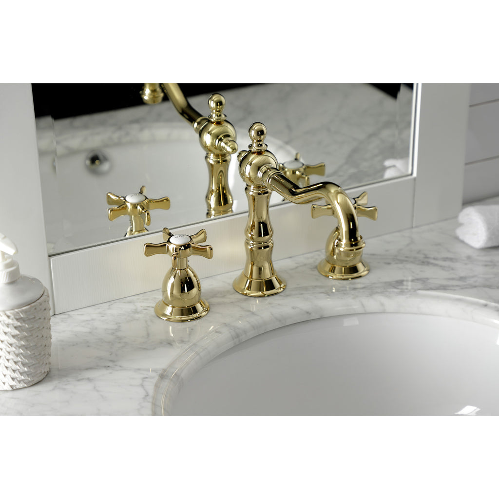 Hamilton Two-Handle 3-Hole Deck Mount Widespread Bathroom Faucet with Brass Pop-Up Drain