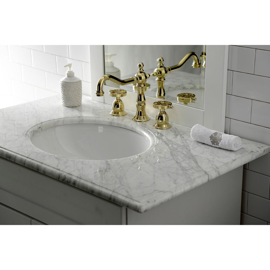 Belknap Two-Handle 3-Hole Deck Mount Widespread Bathroom Faucet with Brass Pop-Up Drain