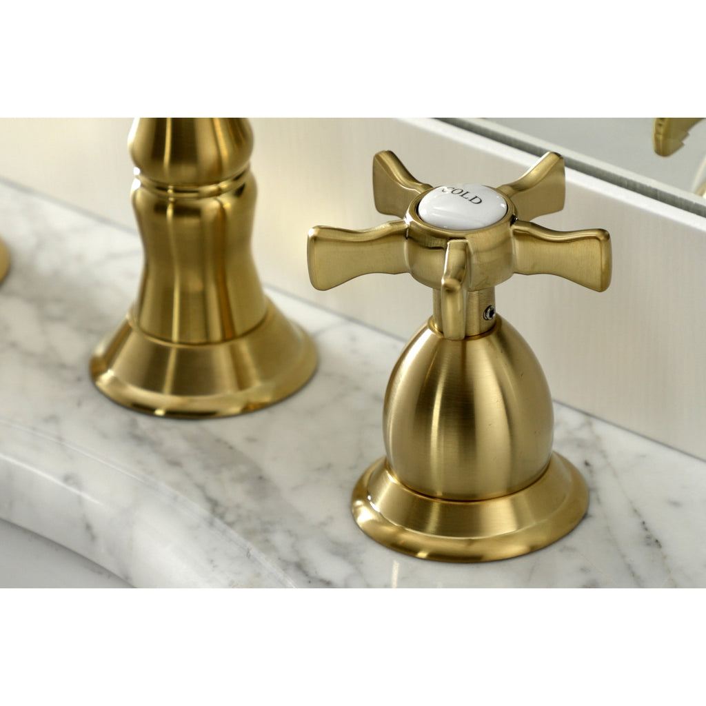 Hamilton Two-Handle 3-Hole Deck Mount Widespread Bathroom Faucet with Brass Pop-Up Drain