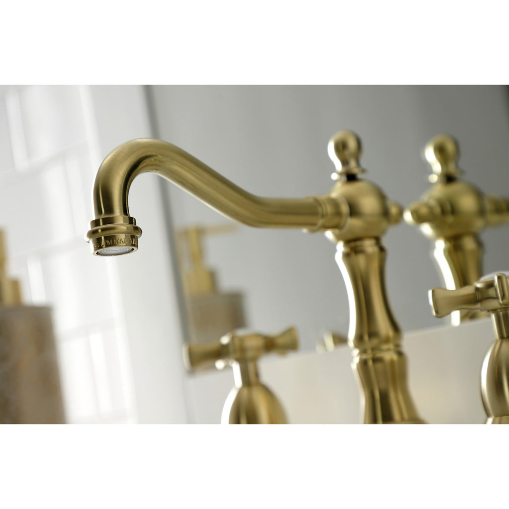 Hamilton Two-Handle 3-Hole Deck Mount Widespread Bathroom Faucet with Brass Pop-Up Drain