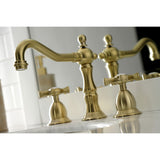 Hamilton Two-Handle 3-Hole Deck Mount Widespread Bathroom Faucet with Brass Pop-Up Drain