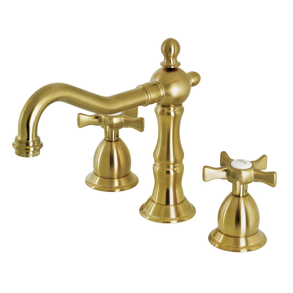 Hamilton Two-Handle 3-Hole Deck Mount Widespread Bathroom Faucet with Brass Pop-Up Drain
