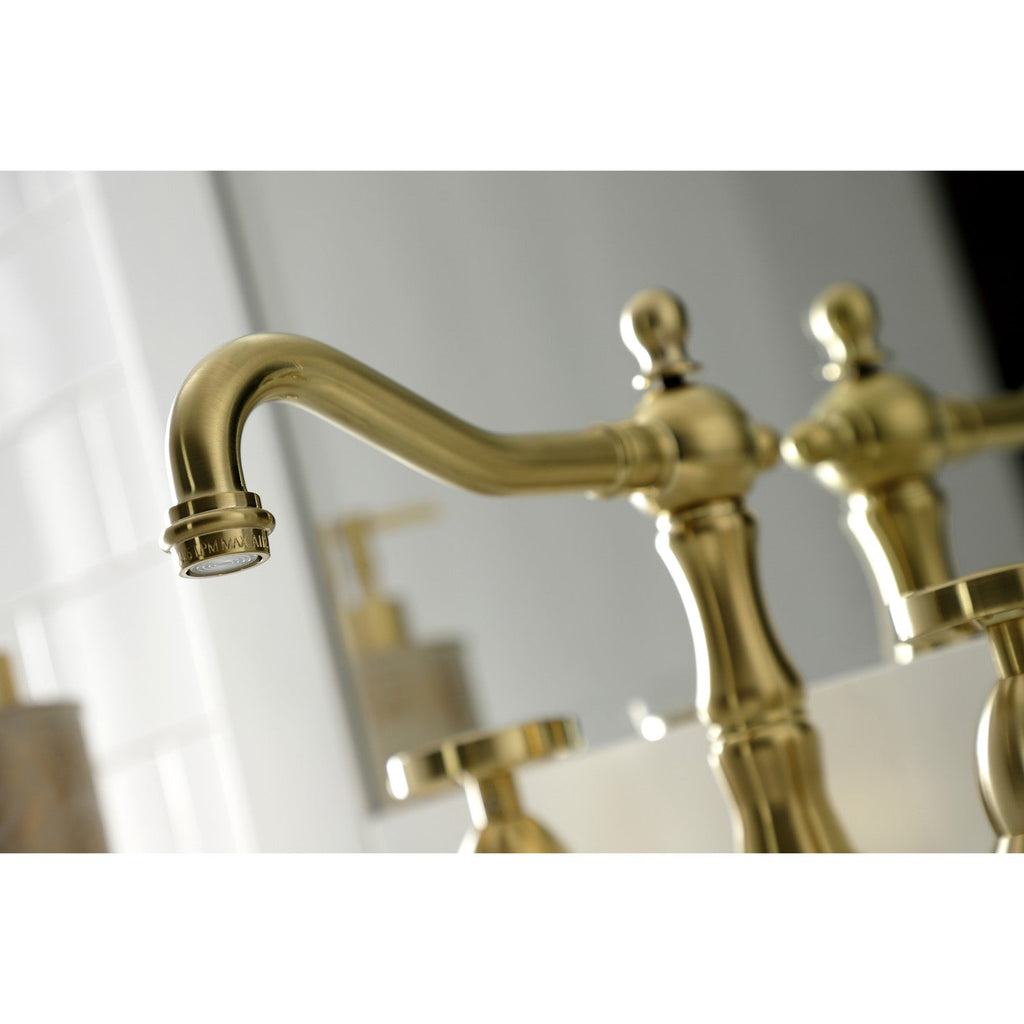 Belknap Two-Handle 3-Hole Deck Mount Widespread Bathroom Faucet with Brass Pop-Up Drain