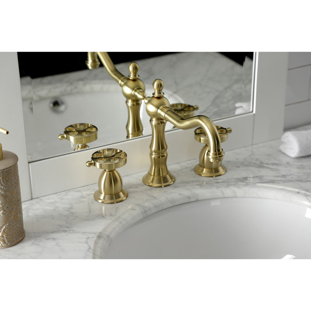 Belknap Two-Handle 3-Hole Deck Mount Widespread Bathroom Faucet with Brass Pop-Up Drain