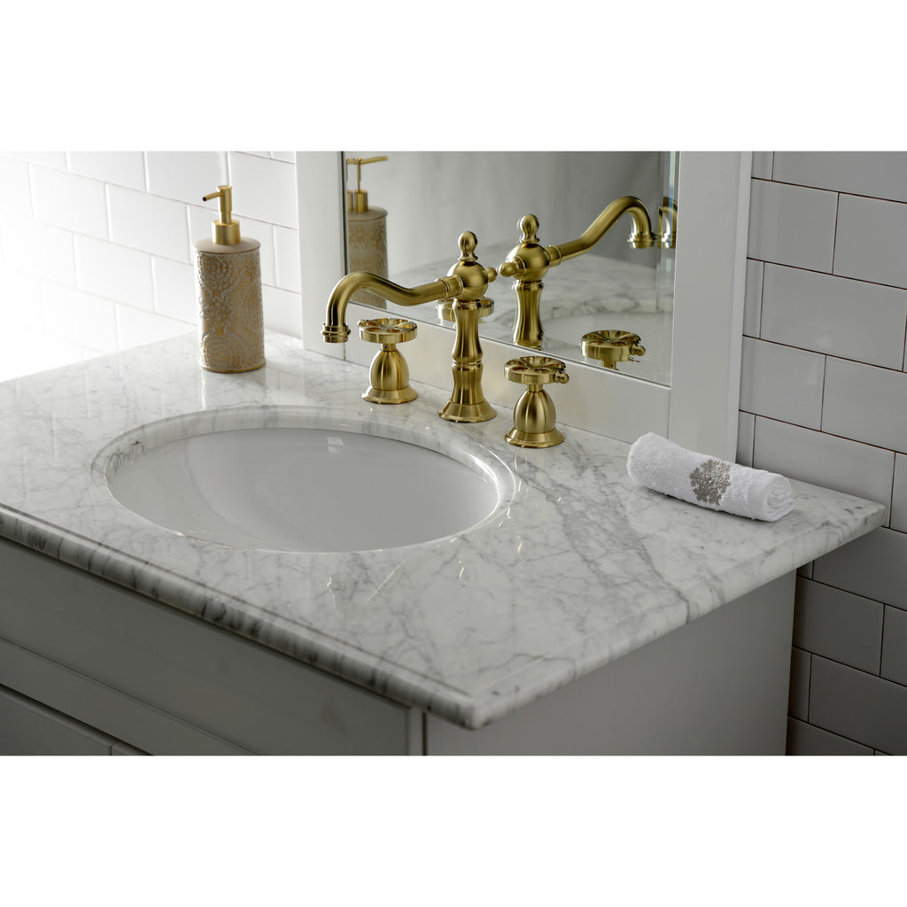 Belknap Two-Handle 3-Hole Deck Mount Widespread Bathroom Faucet with Brass Pop-Up Drain