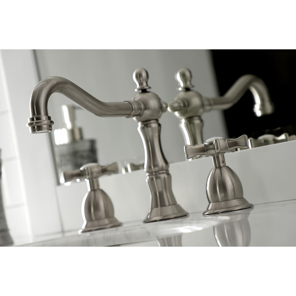 Hamilton Two-Handle 3-Hole Deck Mount Widespread Bathroom Faucet with Brass Pop-Up Drain