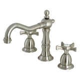 Hamilton Two-Handle 3-Hole Deck Mount Widespread Bathroom Faucet with Brass Pop-Up Drain