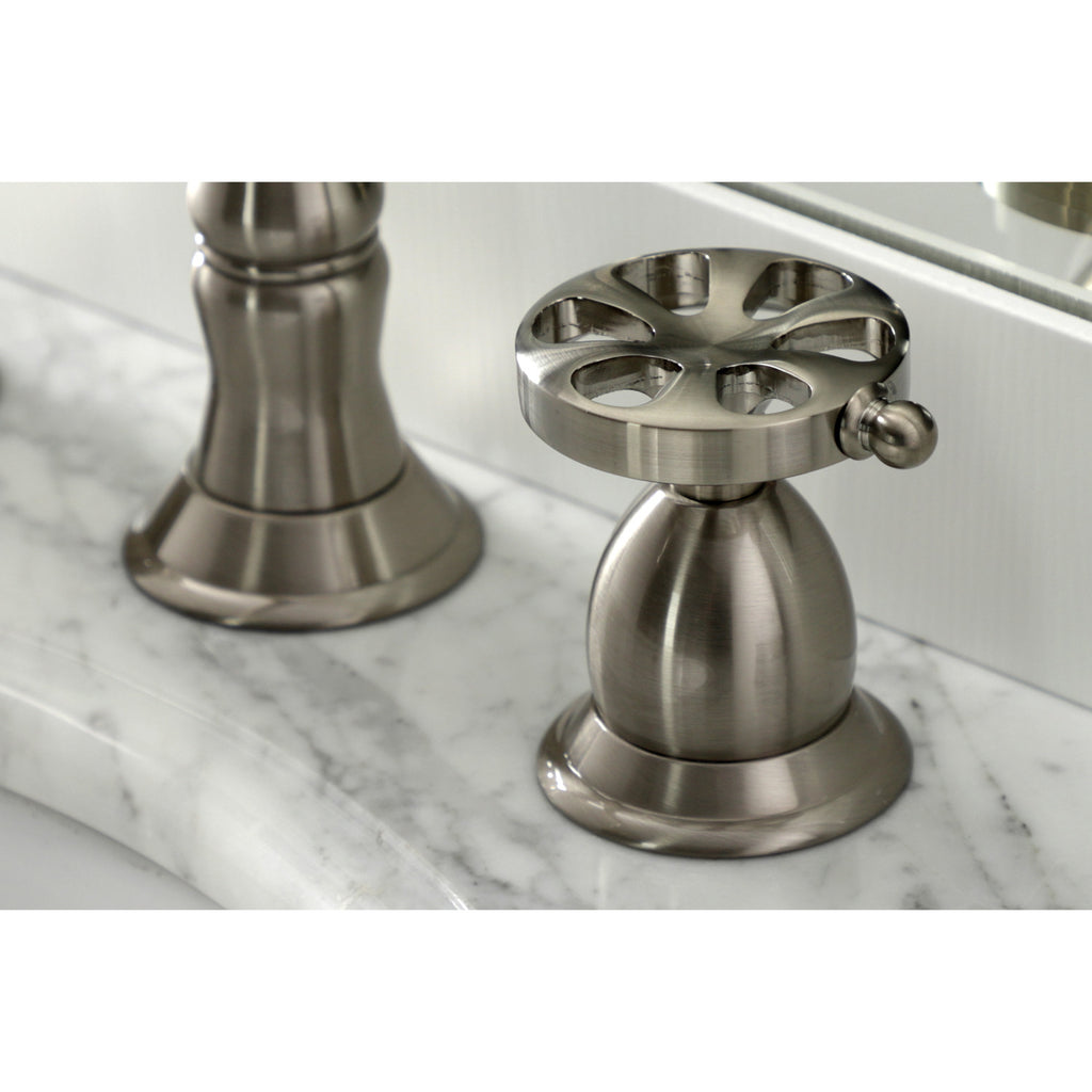 Belknap Two-Handle 3-Hole Deck Mount Widespread Bathroom Faucet with Brass Pop-Up Drain