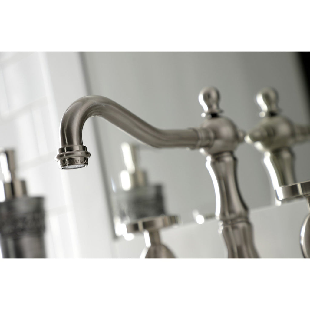 Belknap Two-Handle 3-Hole Deck Mount Widespread Bathroom Faucet with Brass Pop-Up Drain