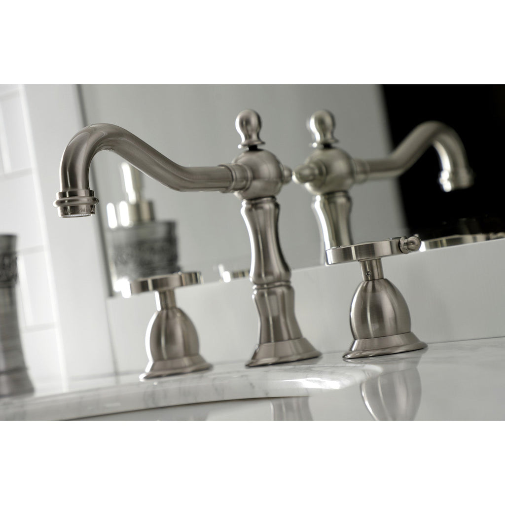 Belknap Two-Handle 3-Hole Deck Mount Widespread Bathroom Faucet with Brass Pop-Up Drain