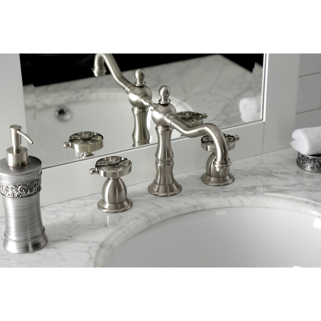 Belknap Two-Handle 3-Hole Deck Mount Widespread Bathroom Faucet with Brass Pop-Up Drain