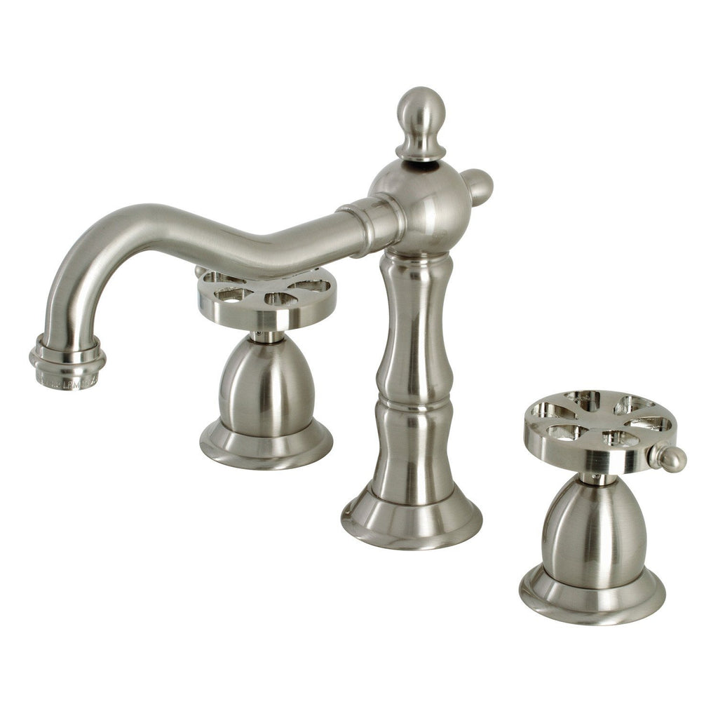 Belknap Two-Handle 3-Hole Deck Mount Widespread Bathroom Faucet with Brass Pop-Up Drain