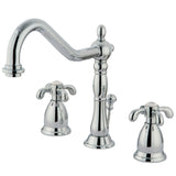 Two-Handle 3-Hole Deck Mount Widespread Bathroom Faucet with Brass Pop-Up
