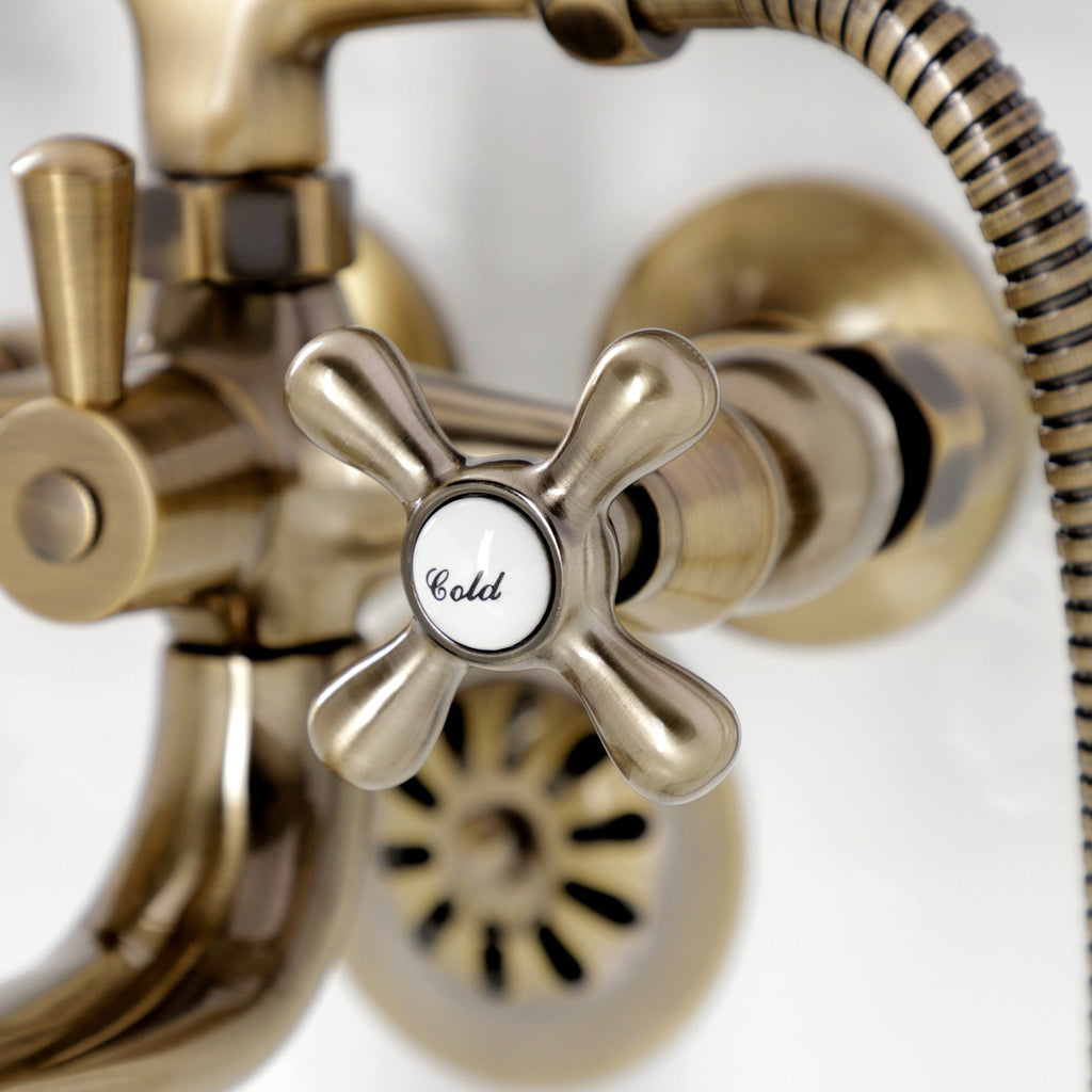 Kingston Three-Handle 2-Hole Tub Wall Mount Clawfoot Tub Faucet with Handshower
