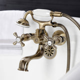Kingston Three-Handle 2-Hole Tub Wall Mount Clawfoot Tub Faucet with Handshower