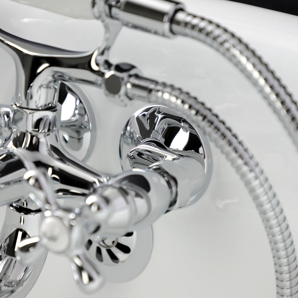 Kingston Three-Handle 2-Hole Tub Wall Mount Clawfoot Tub Faucet with Handshower