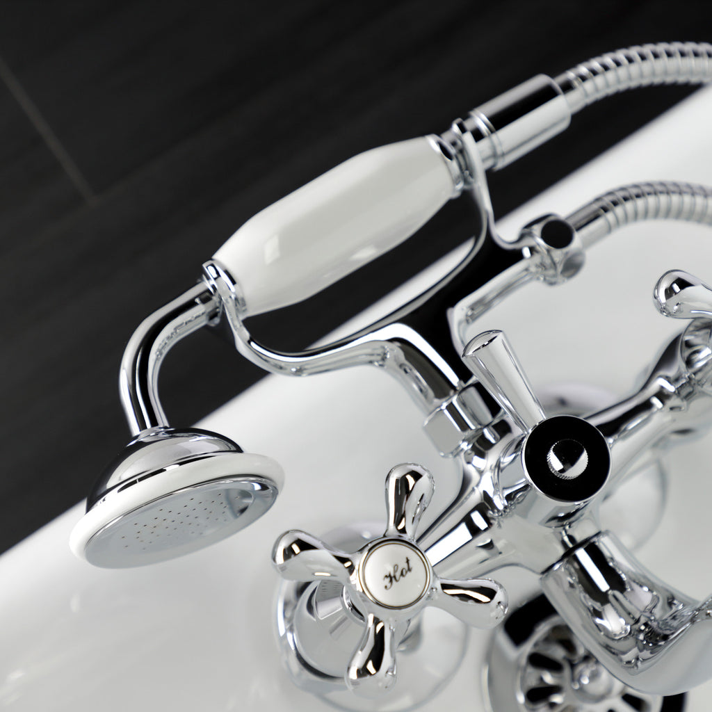 Kingston Three-Handle 2-Hole Tub Wall Mount Clawfoot Tub Faucet with Handshower