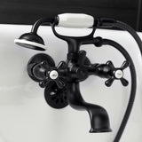 Kingston Three-Handle 2-Hole Tub Wall Mount Clawfoot Tub Faucet with Handshower