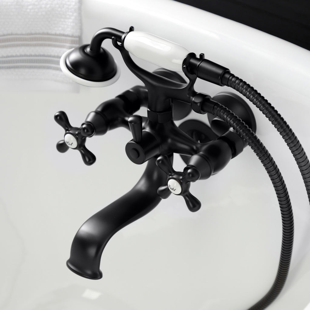 Kingston Three-Handle 2-Hole Tub Wall Mount Clawfoot Tub Faucet with Handshower