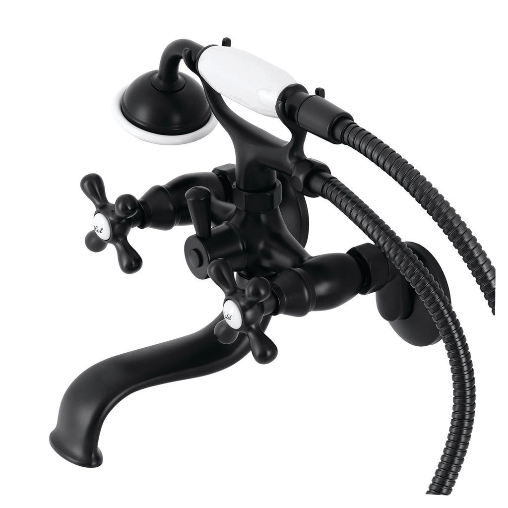 Kingston Three-Handle 2-Hole Tub Wall Mount Clawfoot Tub Faucet with Handshower