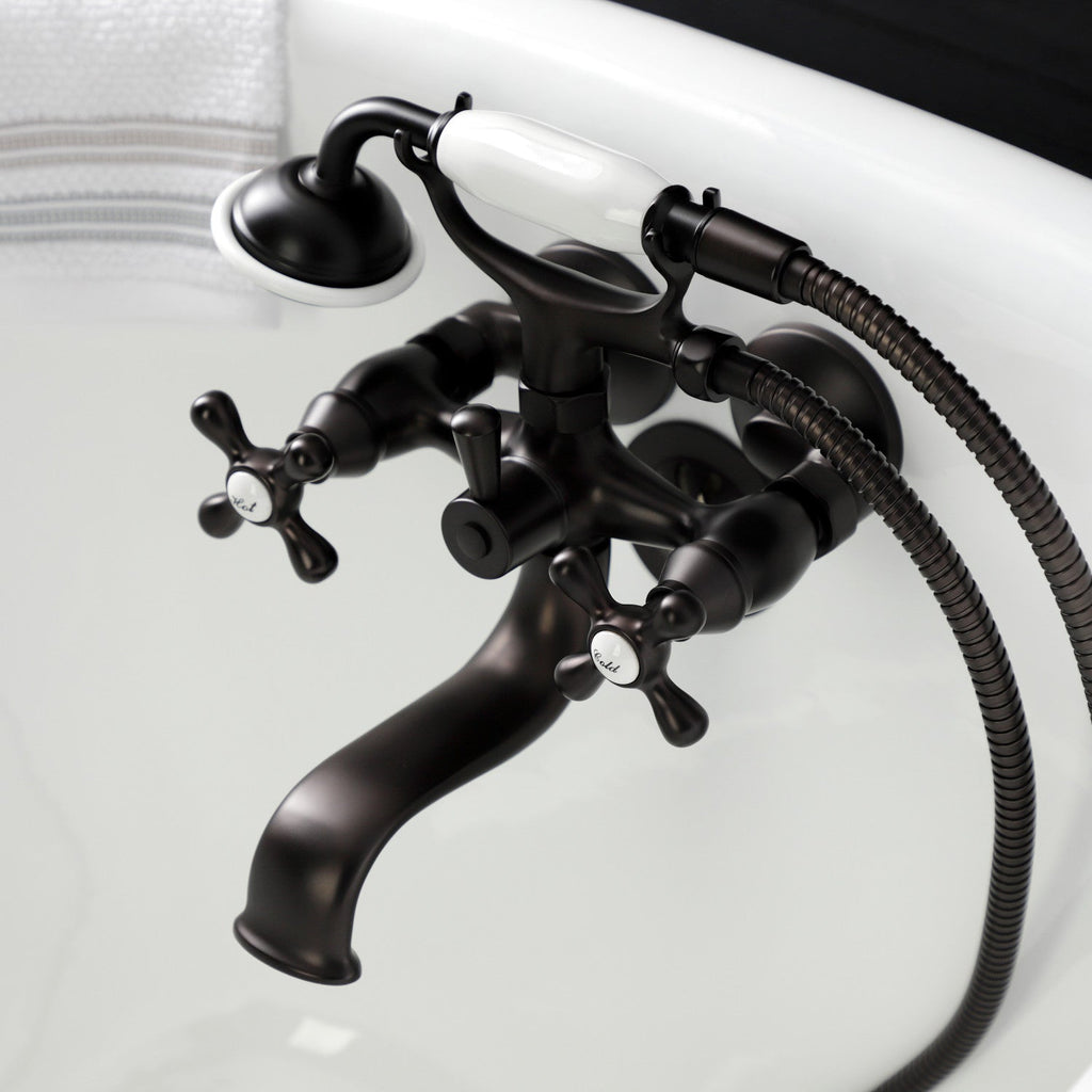 Kingston Three-Handle 2-Hole Tub Wall Mount Clawfoot Tub Faucet with Handshower
