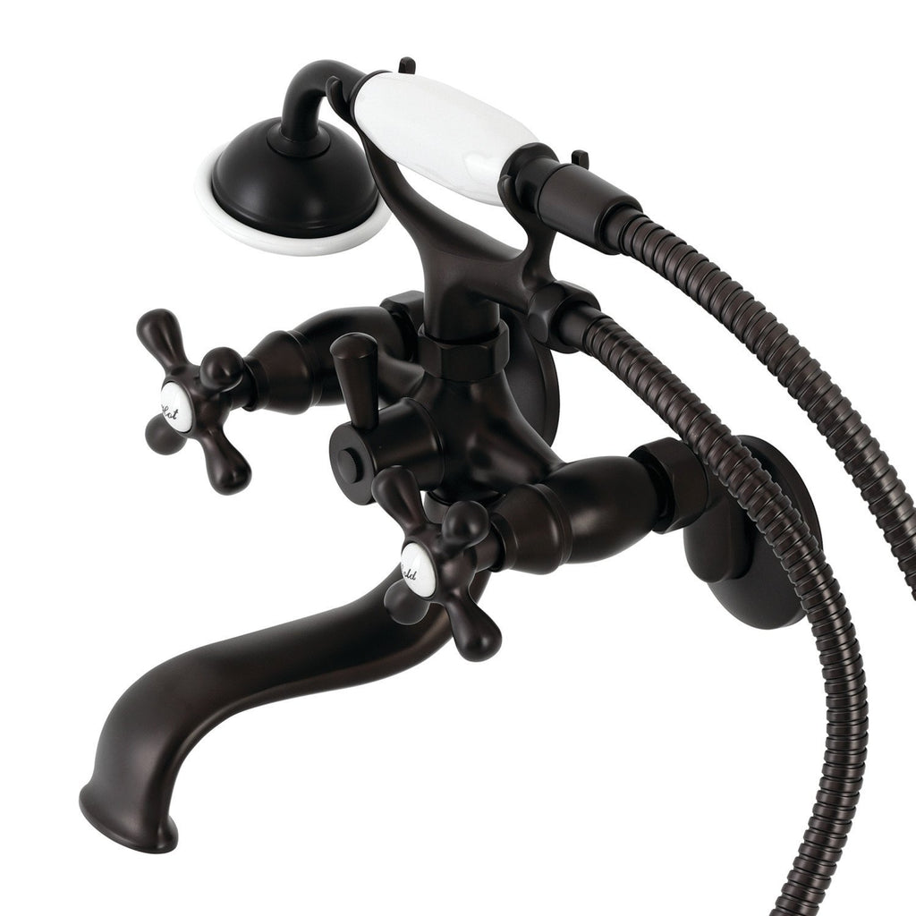 Kingston Three-Handle 2-Hole Tub Wall Mount Clawfoot Tub Faucet with Handshower