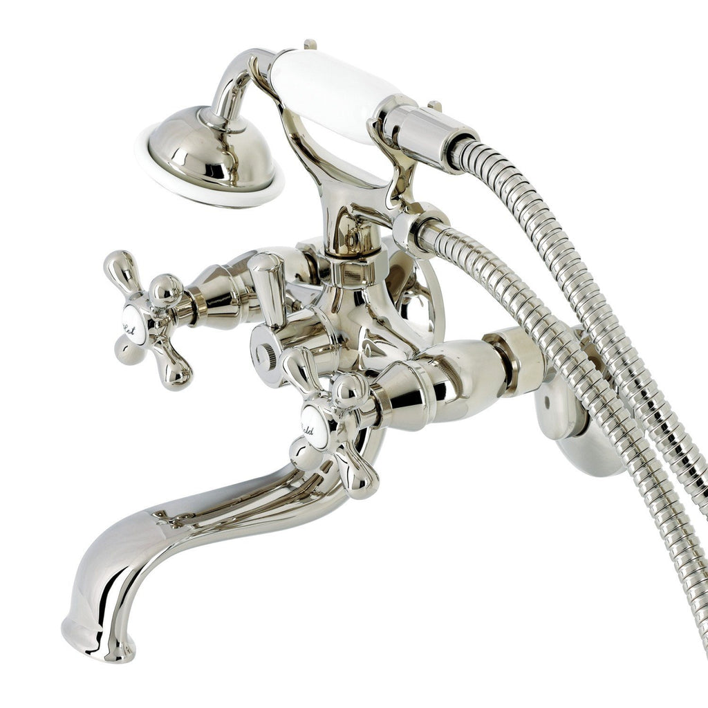 Kingston Three-Handle 2-Hole Tub Wall Mount Clawfoot Tub Faucet with Handshower