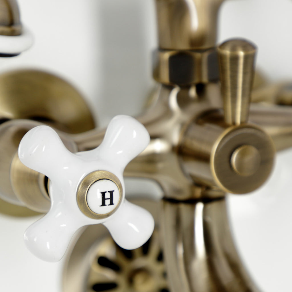 Kingston Three-Handle 2-Hole Tub Wall Mount Clawfoot Tub Faucet with Hand Shower