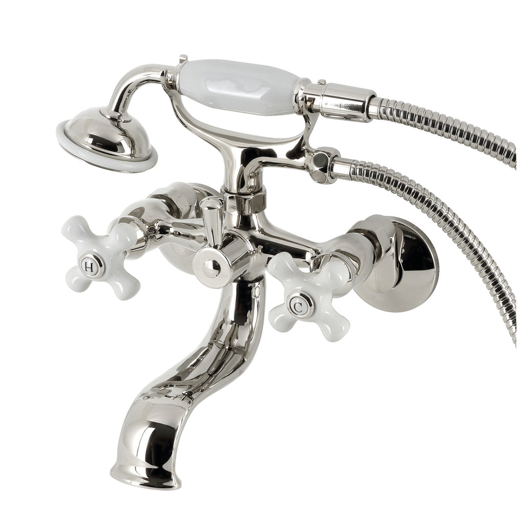 Kingston Three-Handle 2-Hole Tub Wall Mount Clawfoot Tub Faucet with Hand Shower
