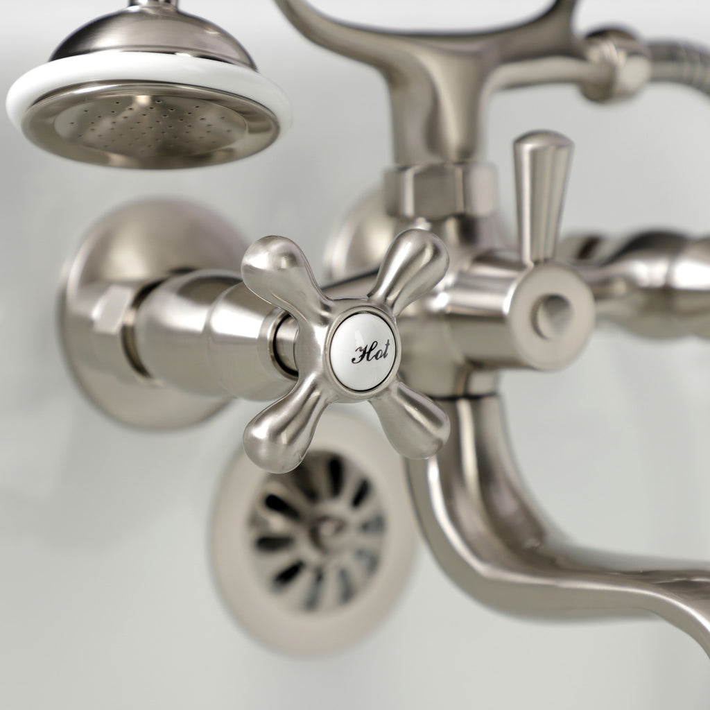 Kingston Three-Handle 2-Hole Tub Wall Mount Clawfoot Tub Faucet with Handshower