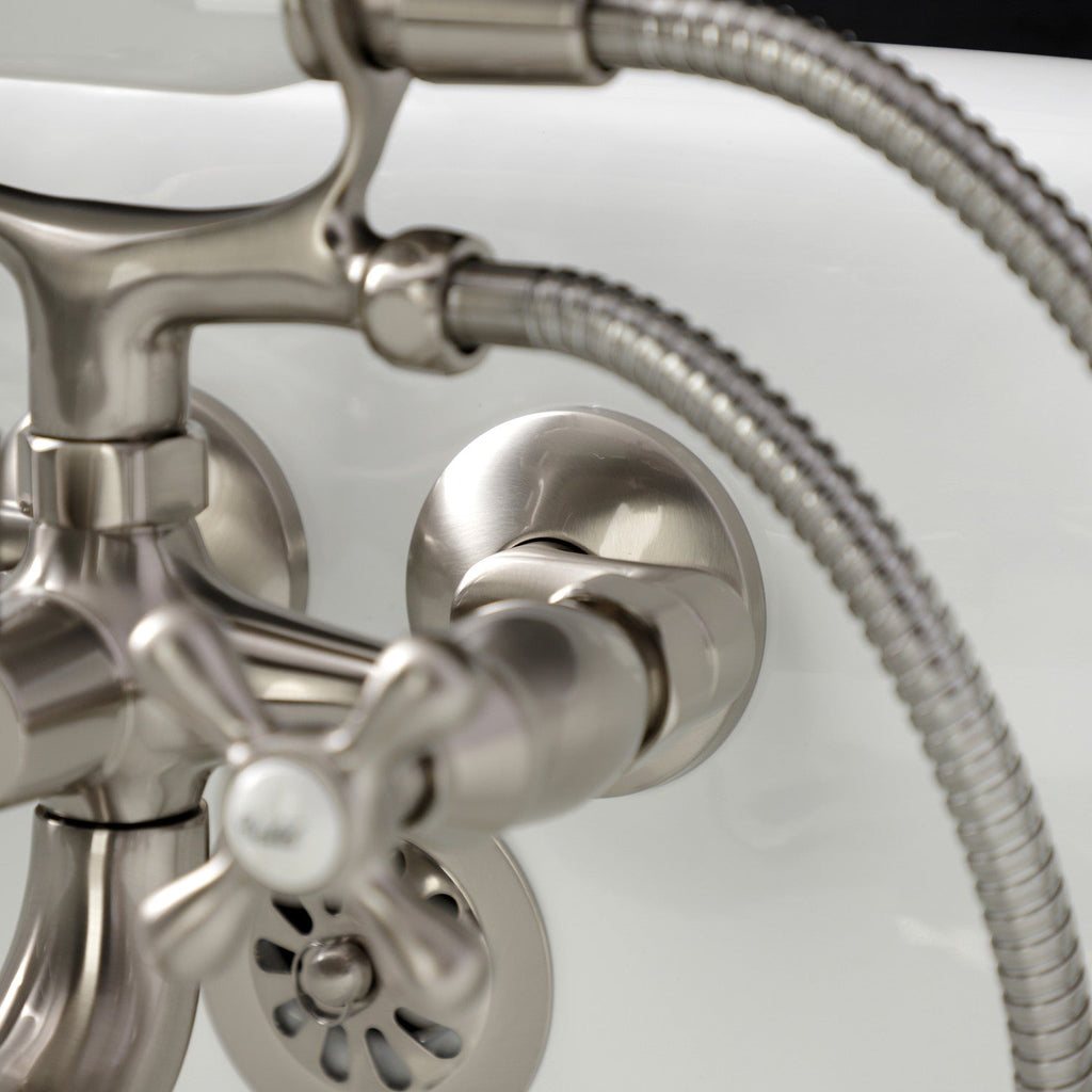 Kingston Three-Handle 2-Hole Tub Wall Mount Clawfoot Tub Faucet with Handshower