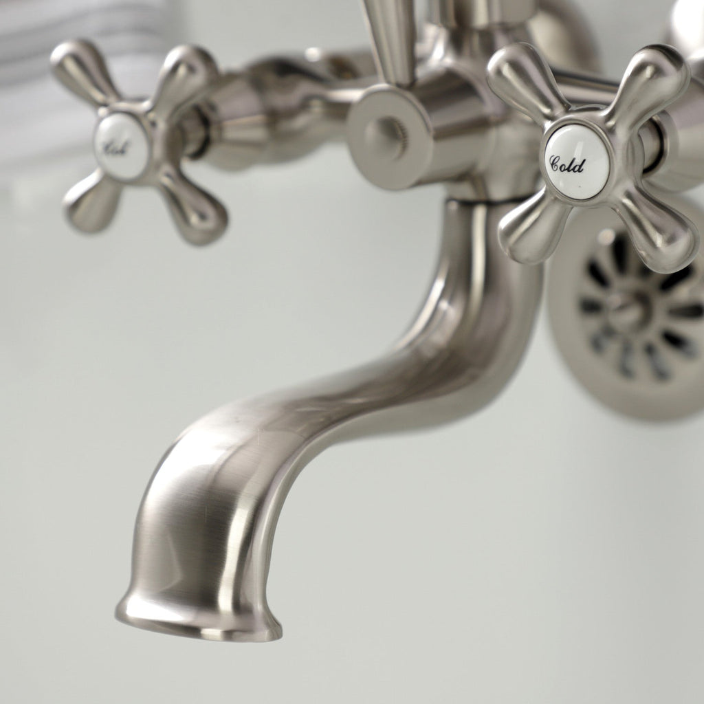 Kingston Three-Handle 2-Hole Tub Wall Mount Clawfoot Tub Faucet with Handshower