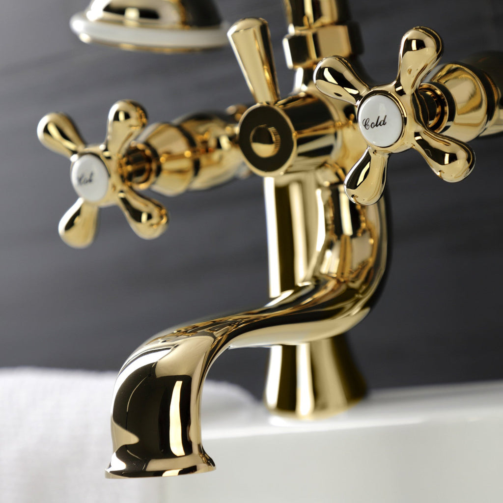Kingston Three-Handle 2-Hole Deck-Mount Clawfoot Tub Faucet with Hand Shower