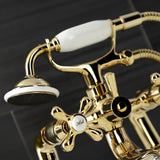 Kingston Three-Handle 2-Hole Deck-Mount Clawfoot Tub Faucet with Hand Shower