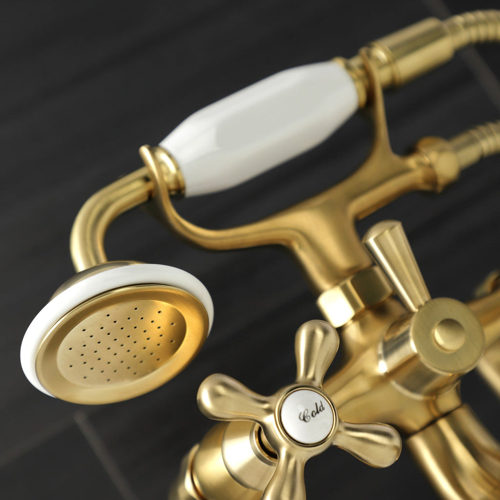 Kingston Three-Handle 2-Hole Deck-Mount Clawfoot Tub Faucet with Hand Shower