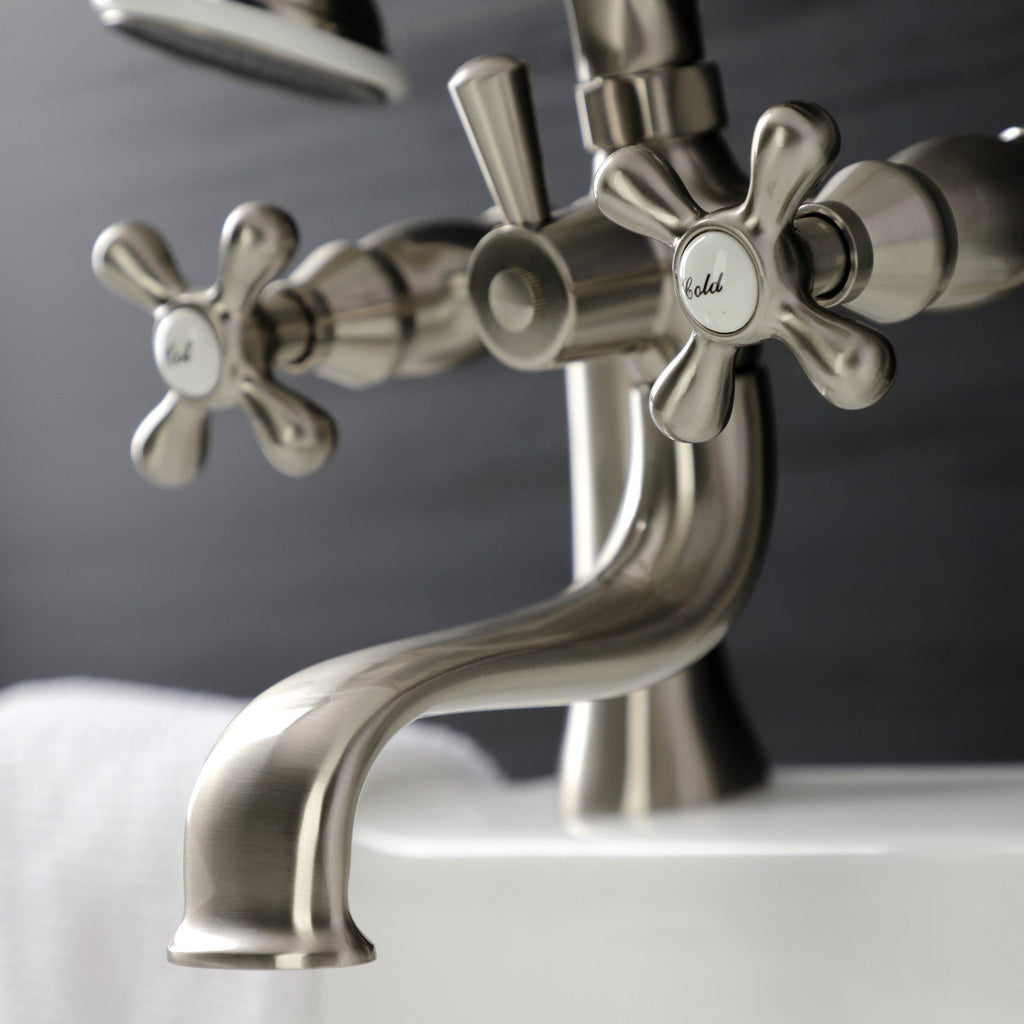 Kingston Three-Handle 2-Hole Deck-Mount Clawfoot Tub Faucet with Hand Shower