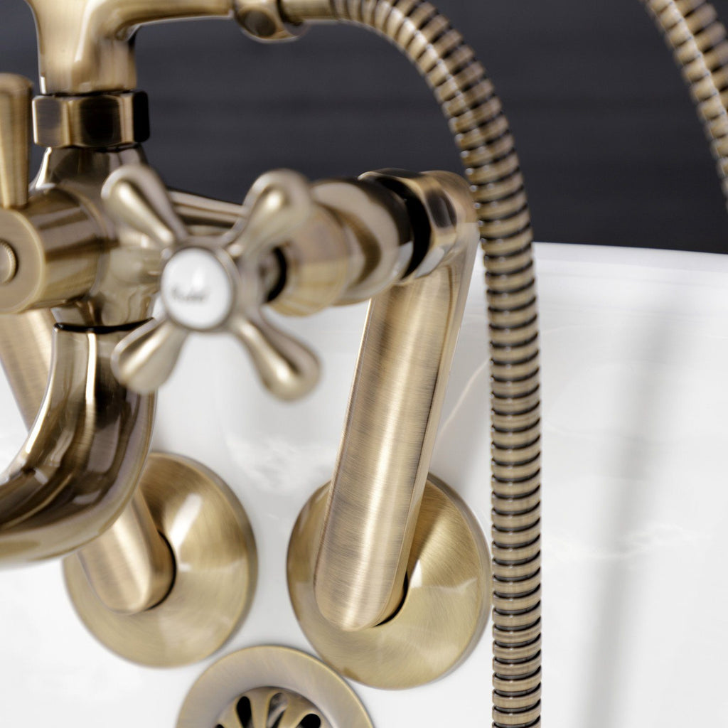 Kingston Three-Handle 2-Hole Tub Wall Mount Clawfoot Tub Faucet with Handshower