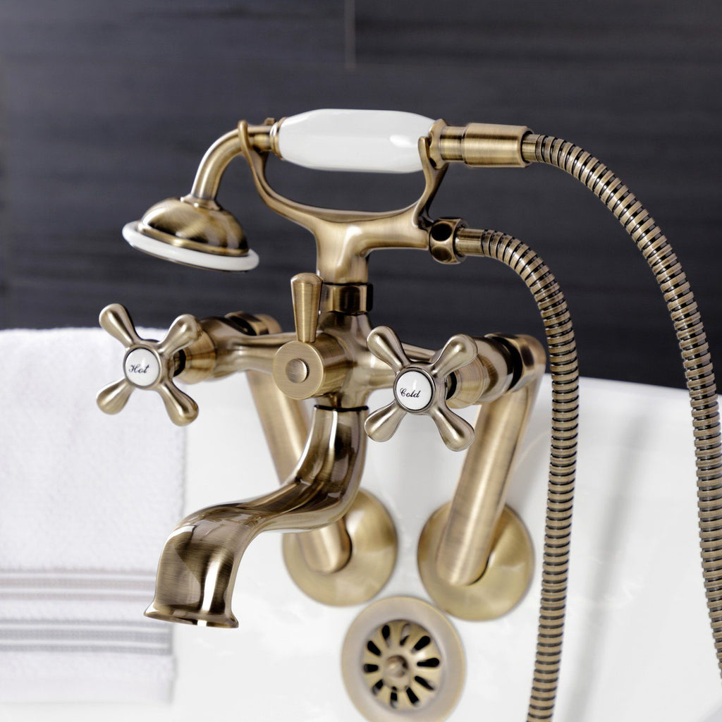 Kingston Three-Handle 2-Hole Tub Wall Mount Clawfoot Tub Faucet with Handshower