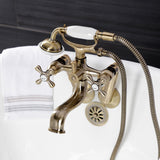 Kingston Three-Handle 2-Hole Tub Wall Mount Clawfoot Tub Faucet with Handshower