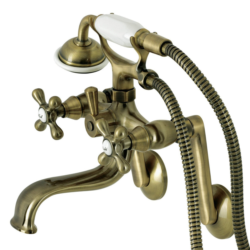 Kingston Three-Handle 2-Hole Tub Wall Mount Clawfoot Tub Faucet with Handshower