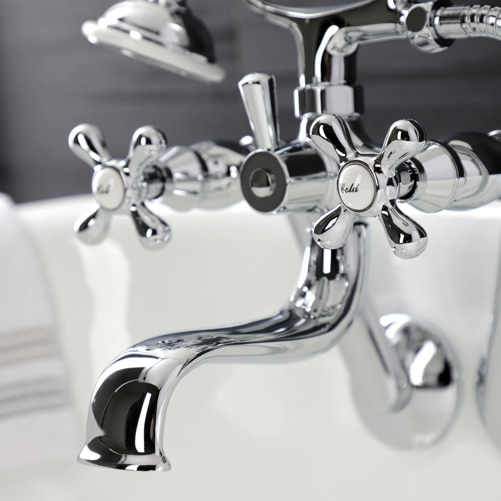 Kingston Three-Handle 2-Hole Tub Wall Mount Clawfoot Tub Faucet with Handshower