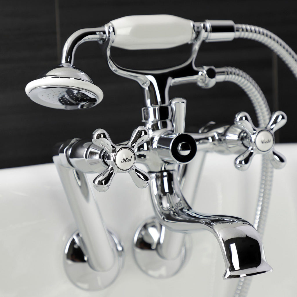 Kingston Three-Handle 2-Hole Tub Wall Mount Clawfoot Tub Faucet with Handshower