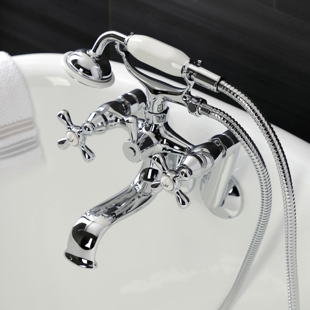 Kingston Three-Handle 2-Hole Tub Wall Mount Clawfoot Tub Faucet with Handshower