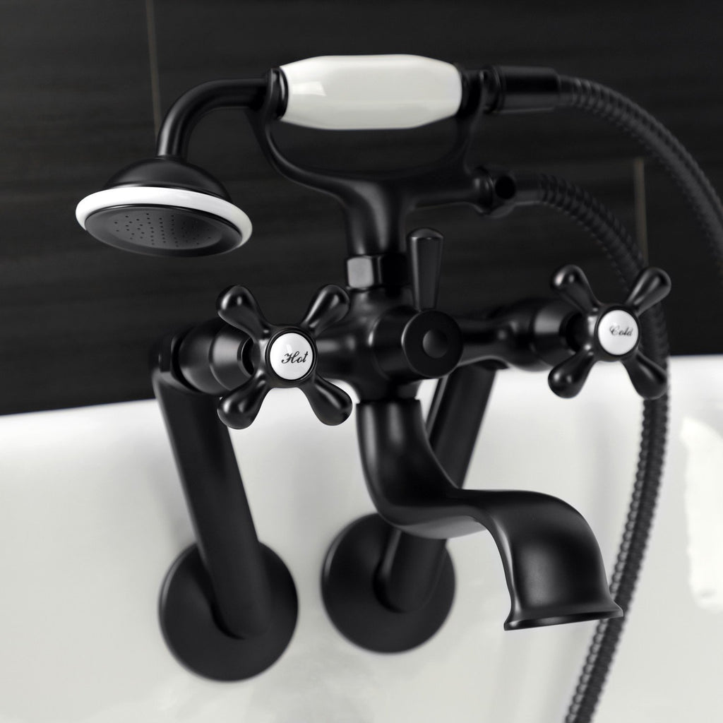 Kingston Three-Handle 2-Hole Tub Wall Mount Clawfoot Tub Faucet with Handshower