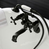 Kingston Three-Handle 2-Hole Tub Wall Mount Clawfoot Tub Faucet with Handshower