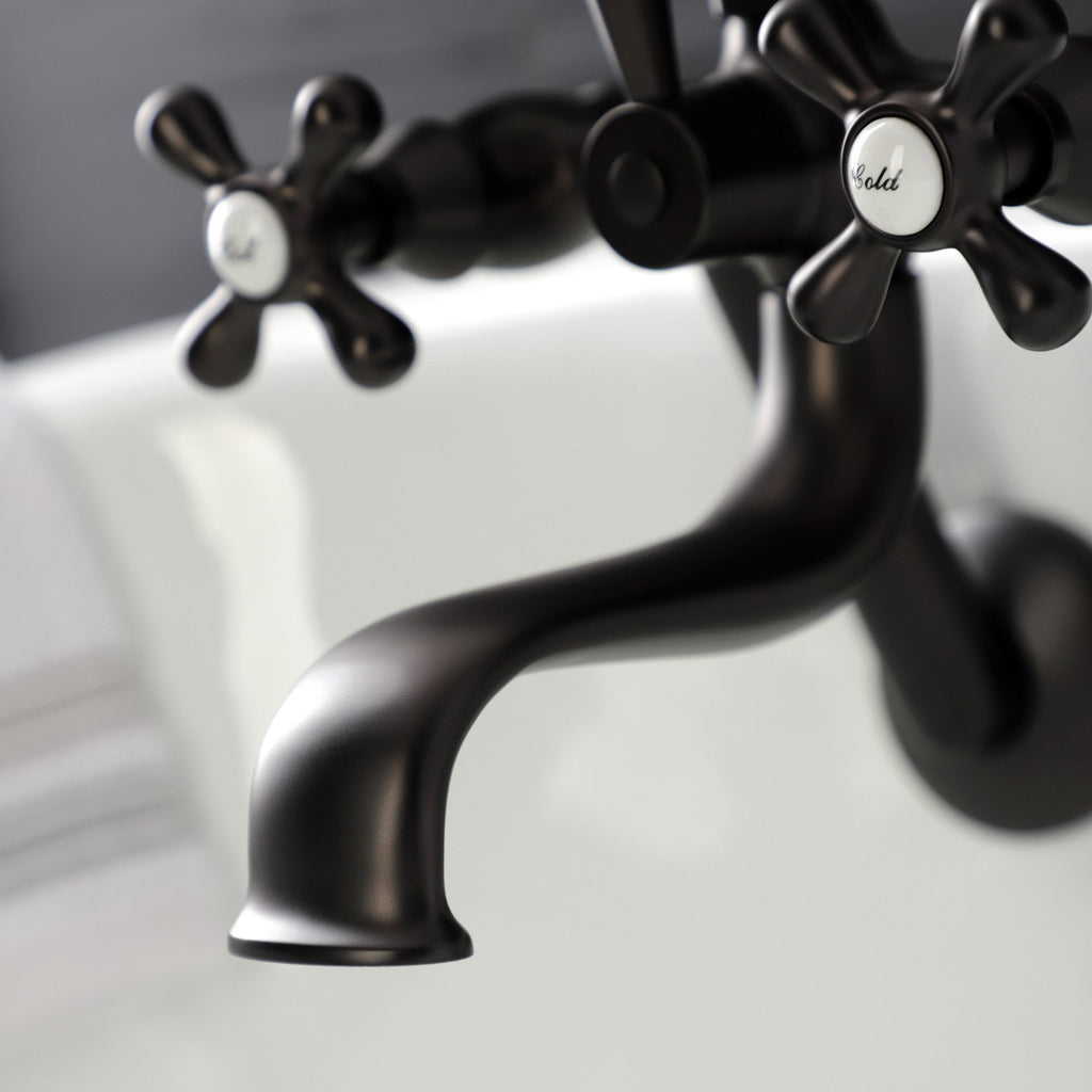 Kingston Three-Handle 2-Hole Tub Wall Mount Clawfoot Tub Faucet with Handshower