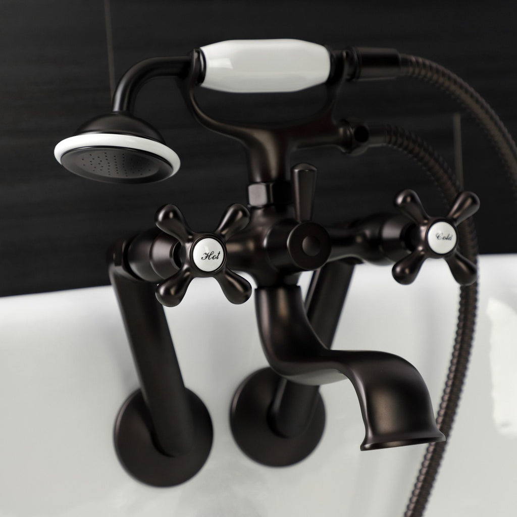 Kingston Three-Handle 2-Hole Tub Wall Mount Clawfoot Tub Faucet with Handshower