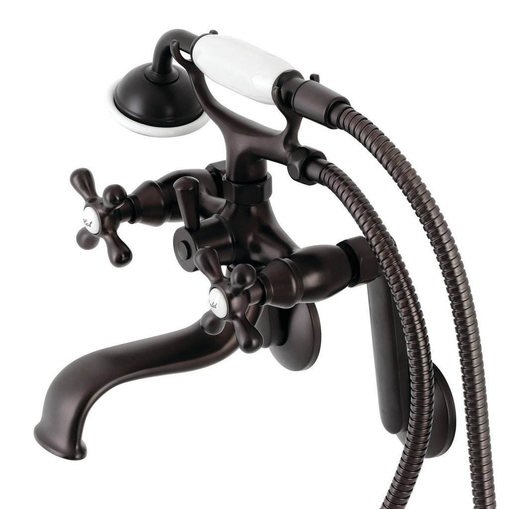 Kingston Three-Handle 2-Hole Tub Wall Mount Clawfoot Tub Faucet with Handshower