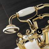 Kingston Three-Handle 2-Hole Tub Wall Mount Clawfoot Tub Faucet with Handshower
